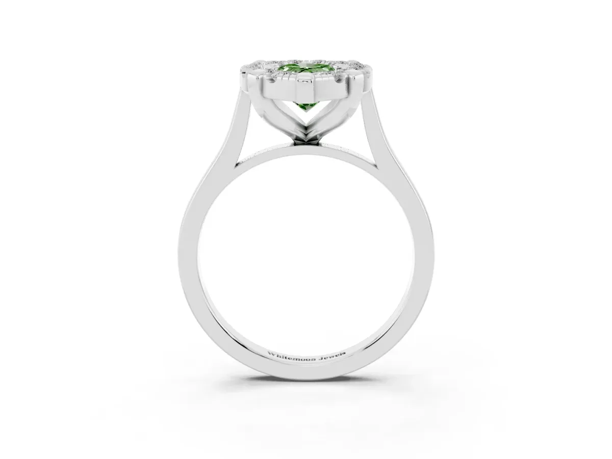 Fancy Green Pear Cut Diamond Cluster Halo Solitaire with Four-Prong Setting Platinum