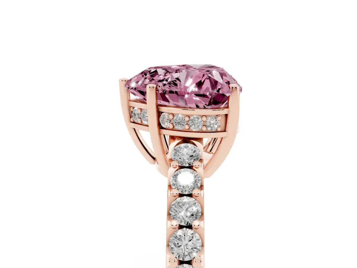 Fancy Pink Heart Cut Solitaire Diamond Engagement Ring with Pavé Band and Six-Prong Setting Rose gold