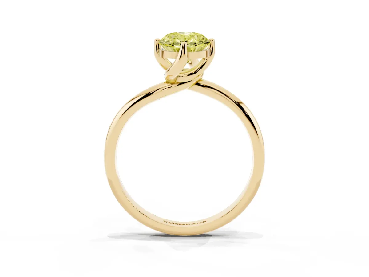 Fancy Yellow Oval Cut Diamond Solitaire Engagement Ring with Four-Prong Setting and Classic Band Yellow gold