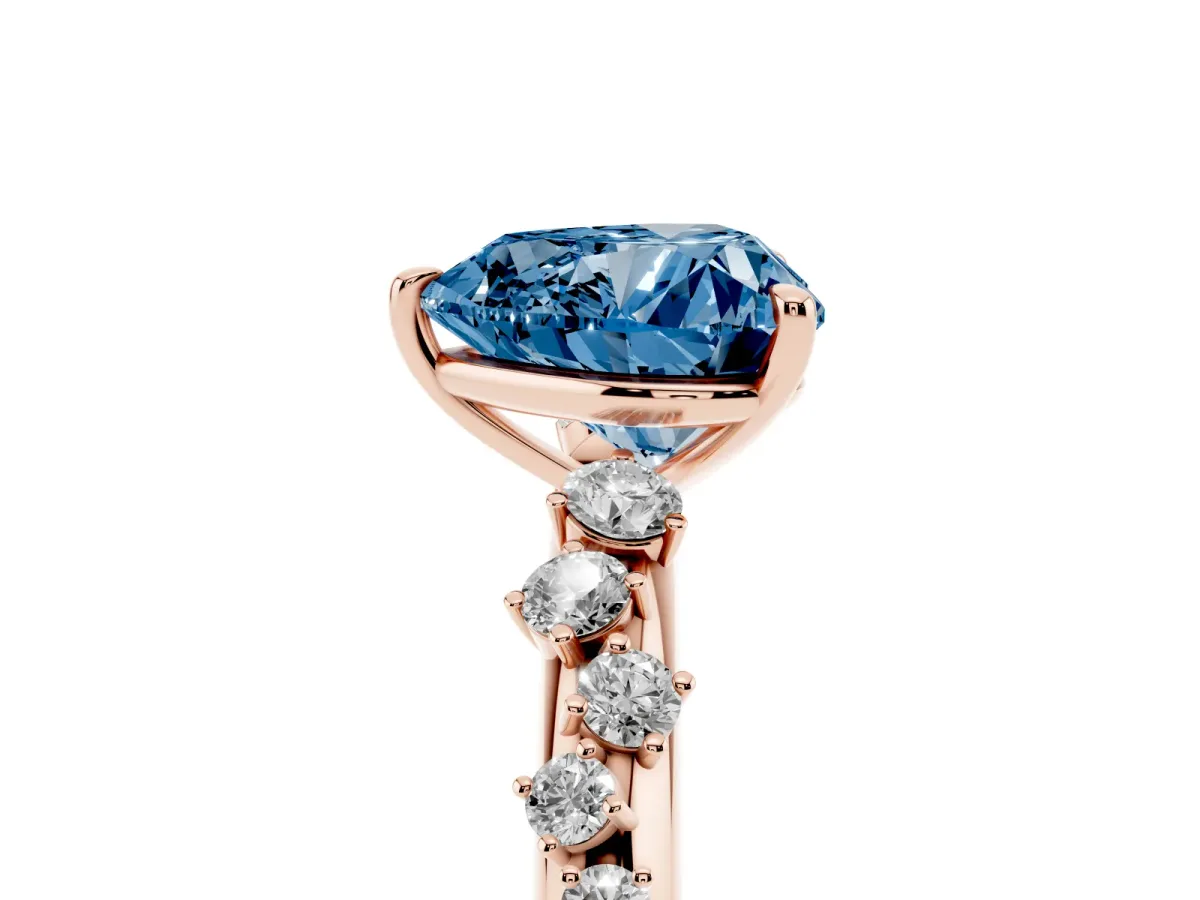Fancy Blue Heart Cut Diamond Cluster Prong-Set Solitaire Ring Rose gold