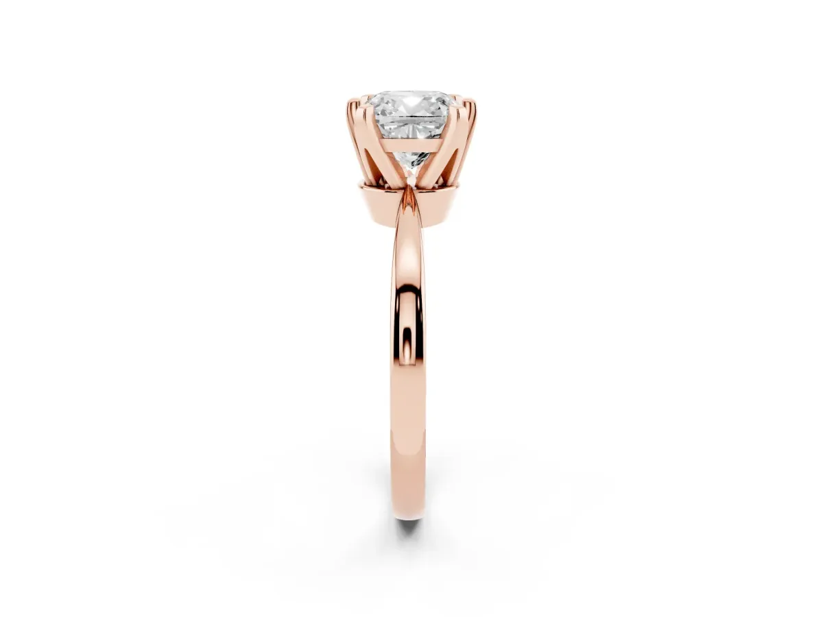 Cushion Cut Solitaire Engagement Ring with Six-Prong Setting and Tapered Band Rose gold