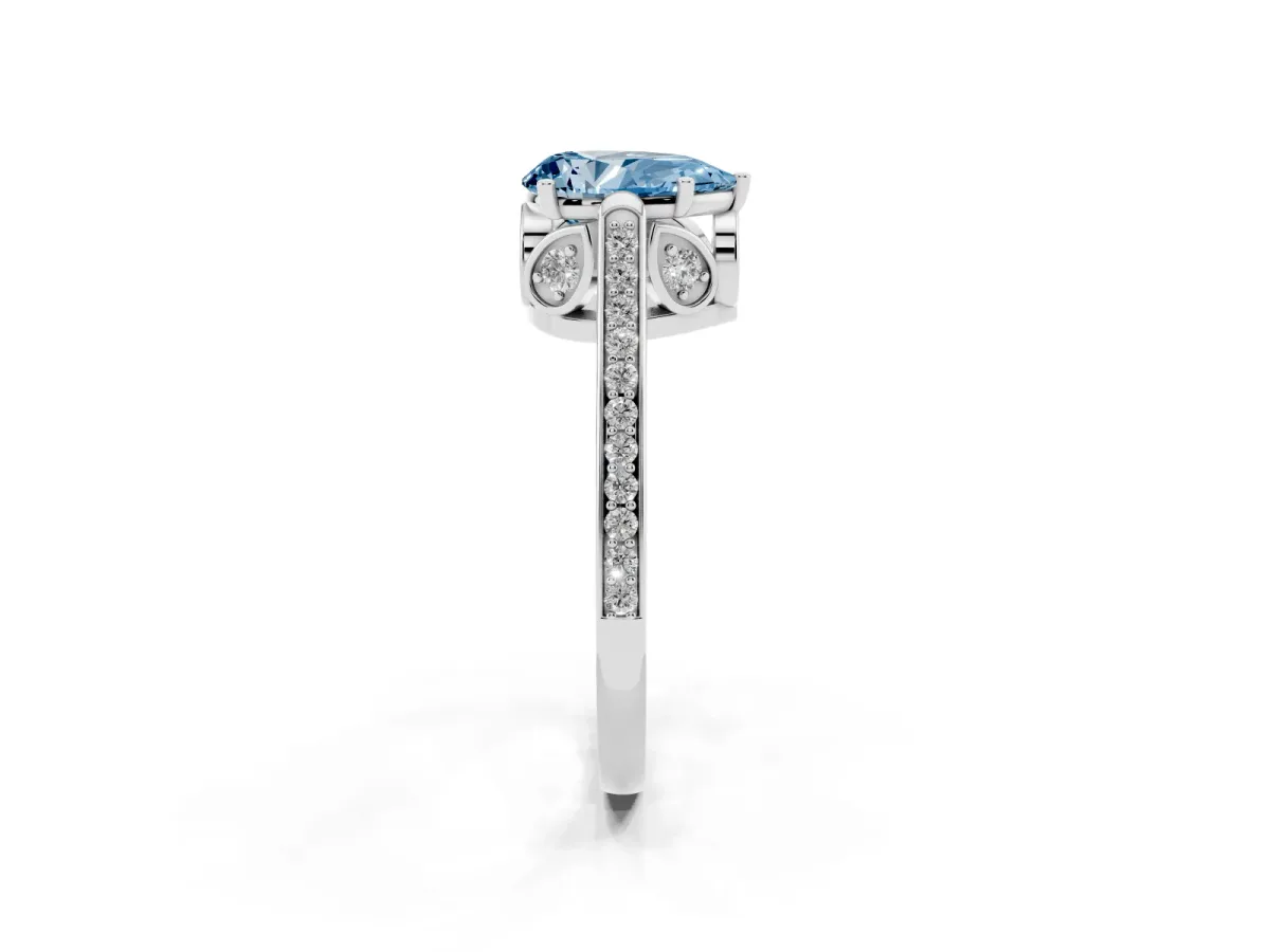 Fancy Blue Pear Cut Cut Cathedral Pave Diamond Engagement Ring with Six-Prong Setting Silver
