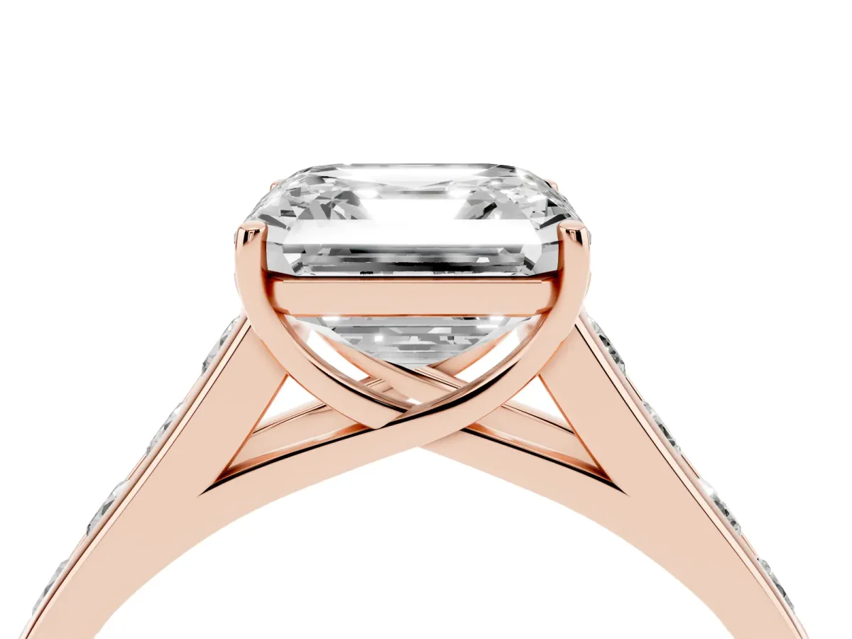 Asscher Cut Brilliant Channel-Set Solitaire Ring with Four-Prong Setting Rose gold