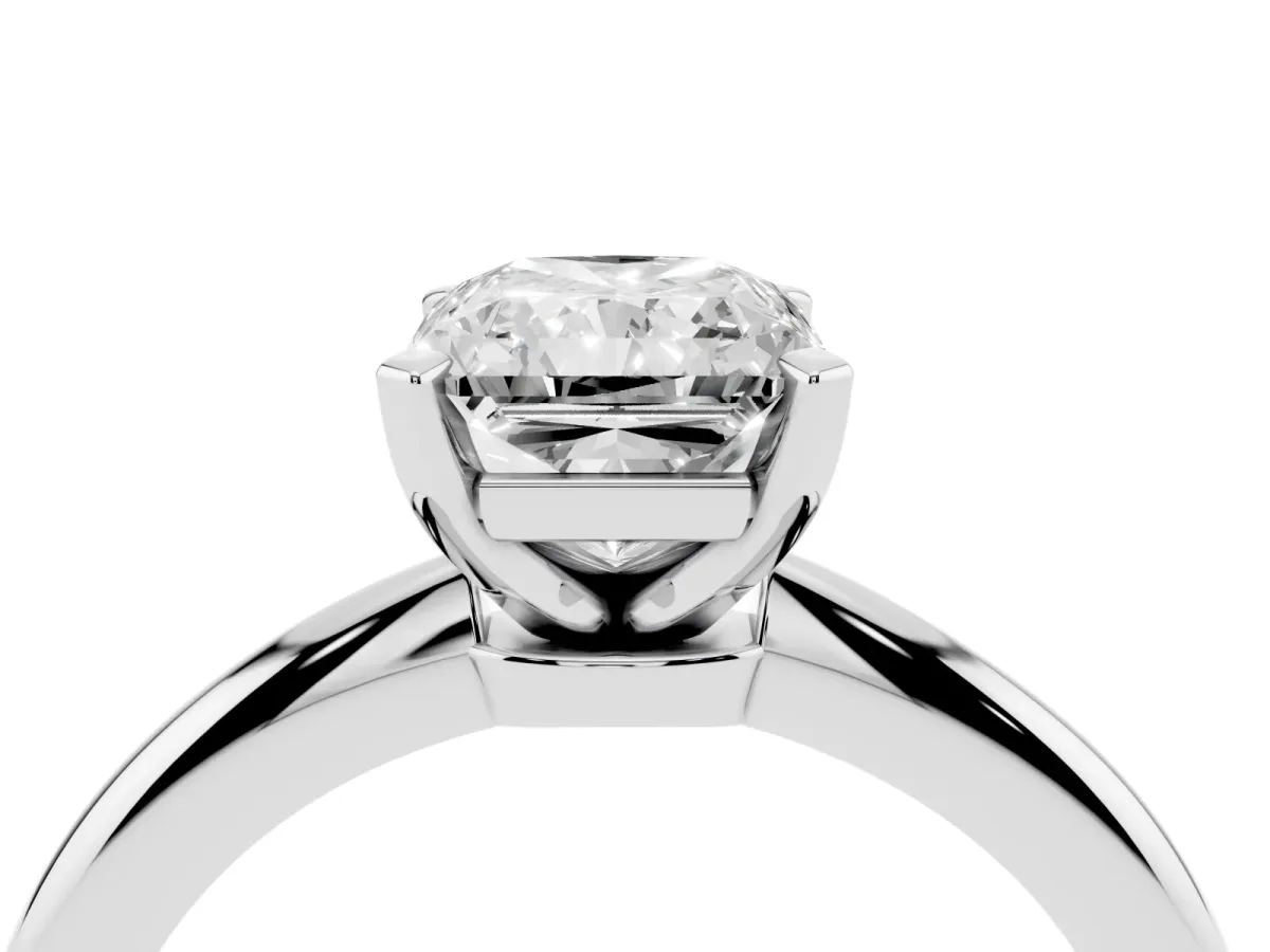 Radiant Cut Diamond Solitaire Ring with Prong Setting and Classic Band Silver