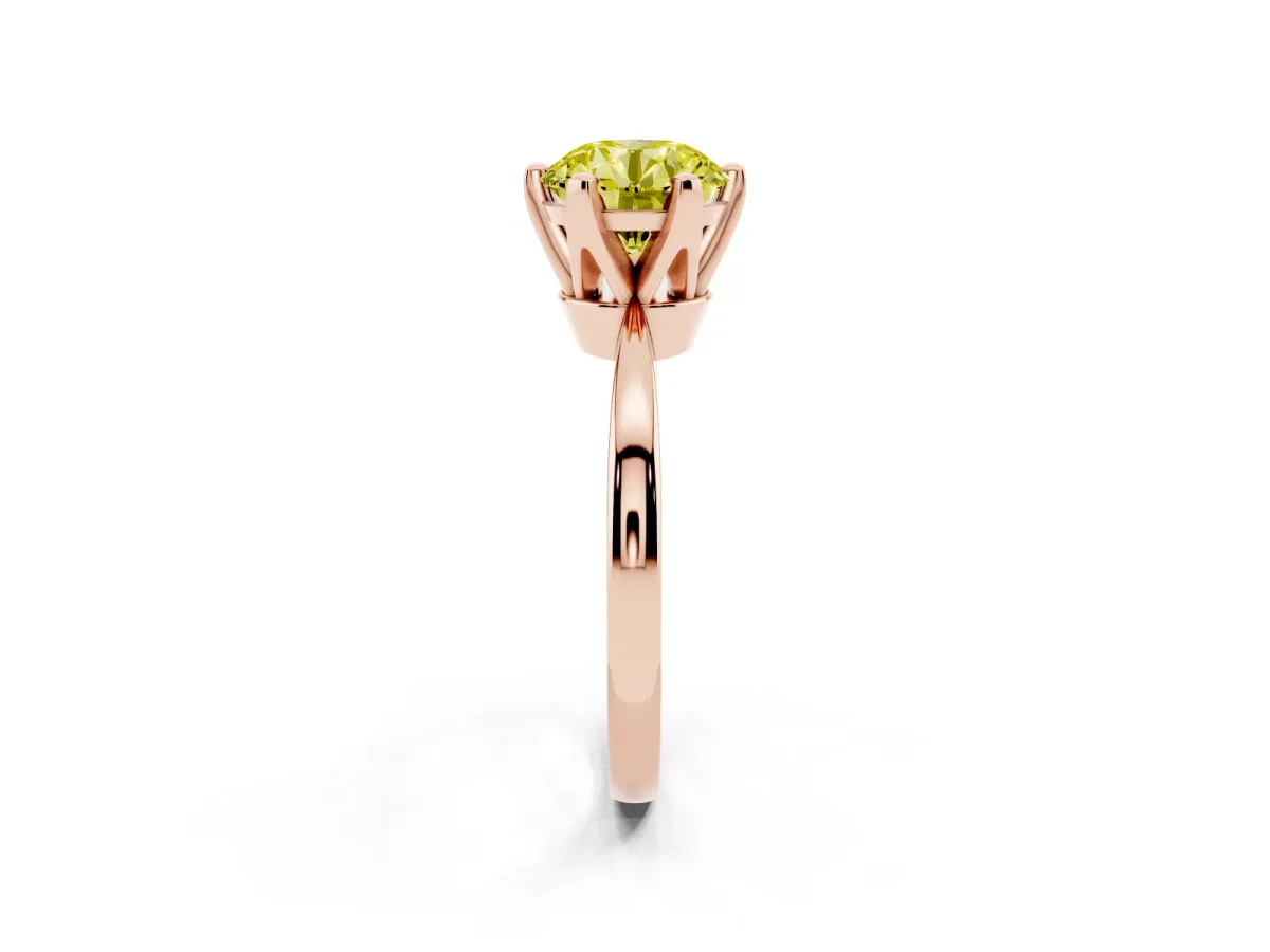 Fancy Yellow Round Cut Solitaire Engagement Ring with Six-Prong Setting and Tapered Band Rose gold