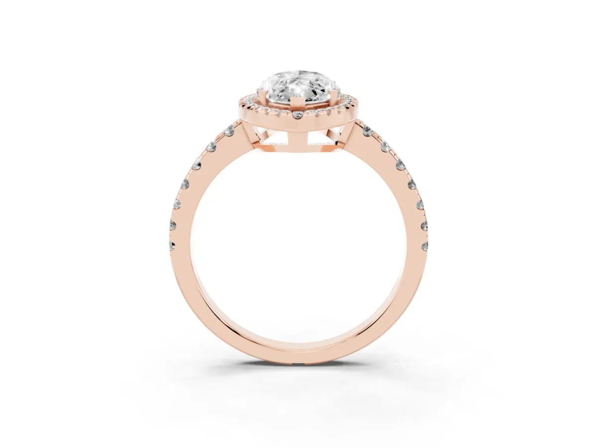 Marquise Cut Diamond Halo Ring with Pavé Band and Four-Prong Setting Rose gold