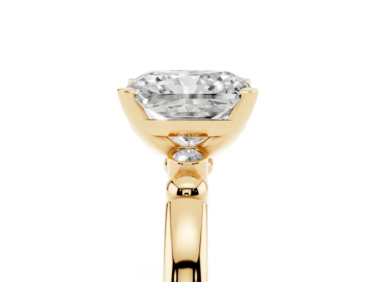 Radiant Cut Solitaire Beaded Band with Four-Prong Setting Yellow gold