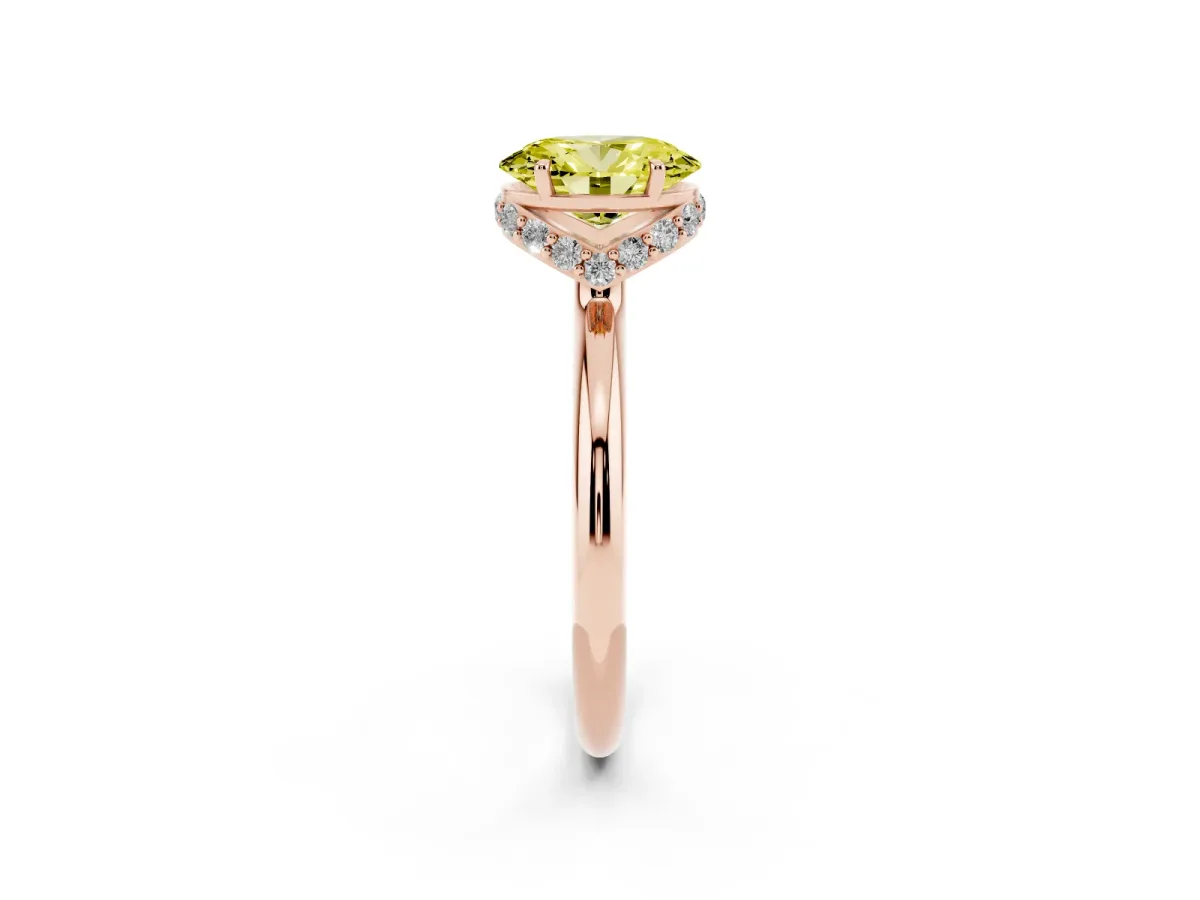 Fancy Yellow Oval Cut Brilliant Solitaire Engagement Ring with Six-Prong Setting and Classic Band Rose gold