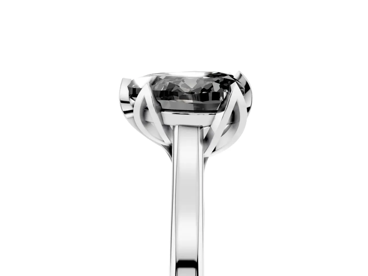 Fancy Black Heart Cut Diamond Solitaire Ring with Flower Prong Setting and Classic Band Silver