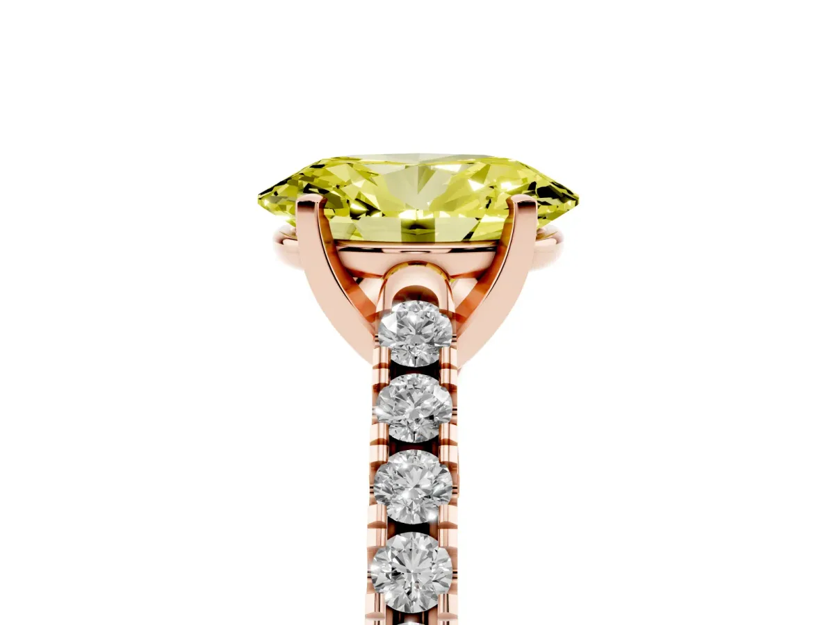 Fancy Yellow Oval Cut Diamond Pavé Band Solitaire Ring with Prong Setting Rose gold