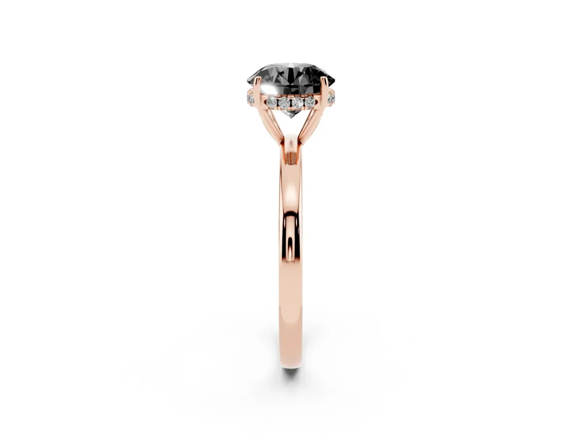 Fancy Black Round Cut Solitaire Diamond Ring with Prong Setting and Plain Band Rose gold