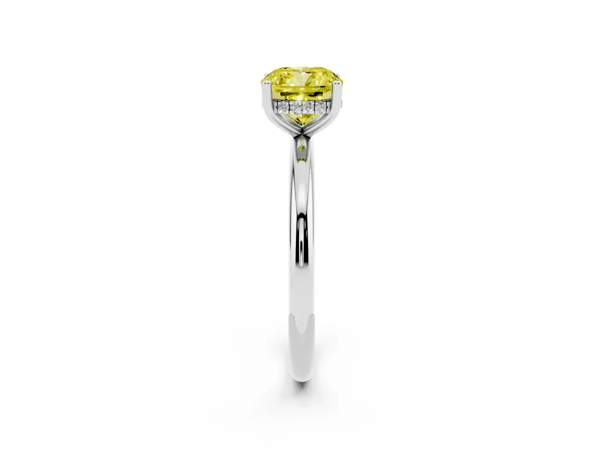 Fancy Yellow Cushion Cut Cut Solitaire Engagement Ring with Four-Prong Setting and Classic Band Silver