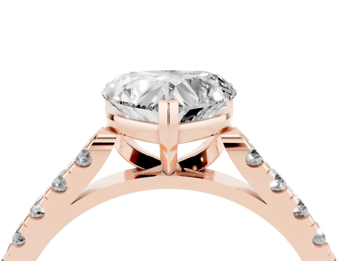 Heart Cut Diamond Pavé Band Solitaire Ring with Prong Setting Rose gold