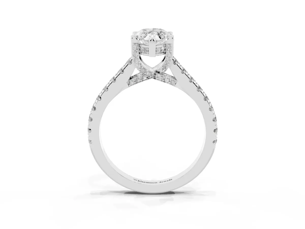 Marquise Cut Brilliant Diamond Solitaire with Pavé Band and Four-Prong Setting Silver