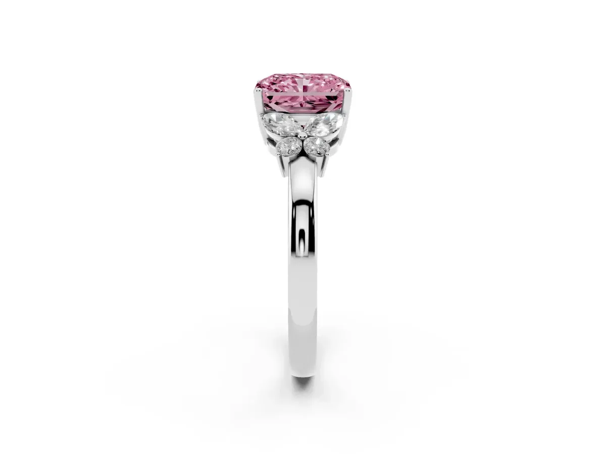 Fancy Pink Radiant Cut Cut Solitaire Floral Diamond Ring with Four-Prong Setting Silver