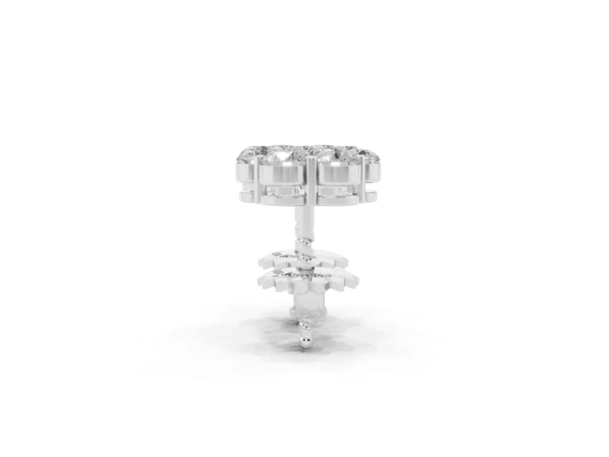 Cluster Round Diamond Stud Earrings with Prong Setting Silver