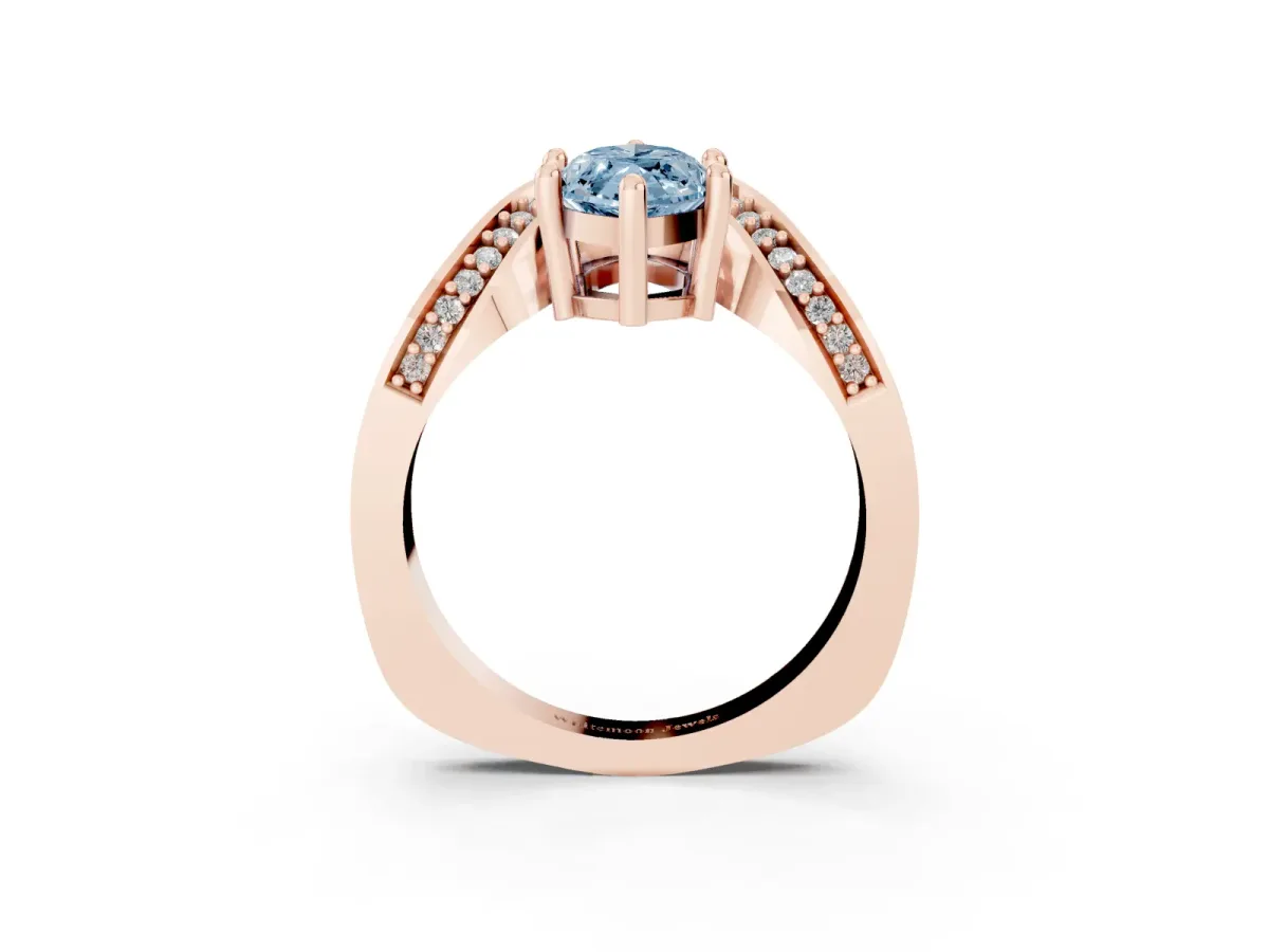 Fancy Blue Marquise Cut Solitaire Diamond Engagement Ring with Pave Band and Four-Prong Setting Rose gold