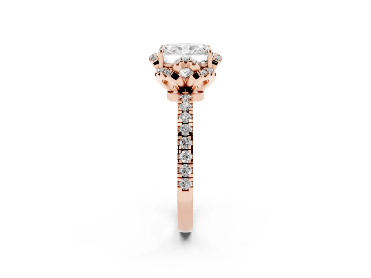 Radiant Cut Diamond Halo Pave Band with Four-Prong Setting Rose gold