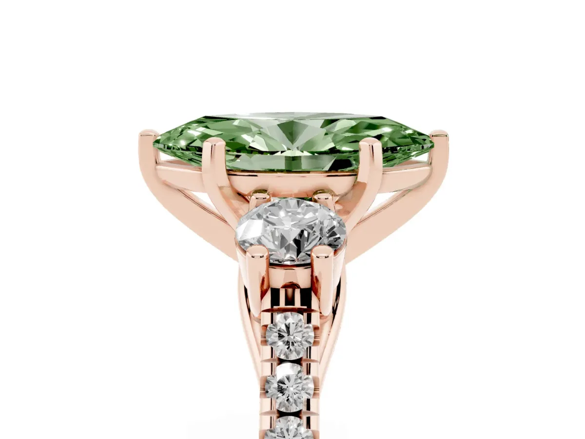 Fancy Green Three-Stone Marquise Cut Diamond Pavé Band with Four-Prong Setting Rose gold