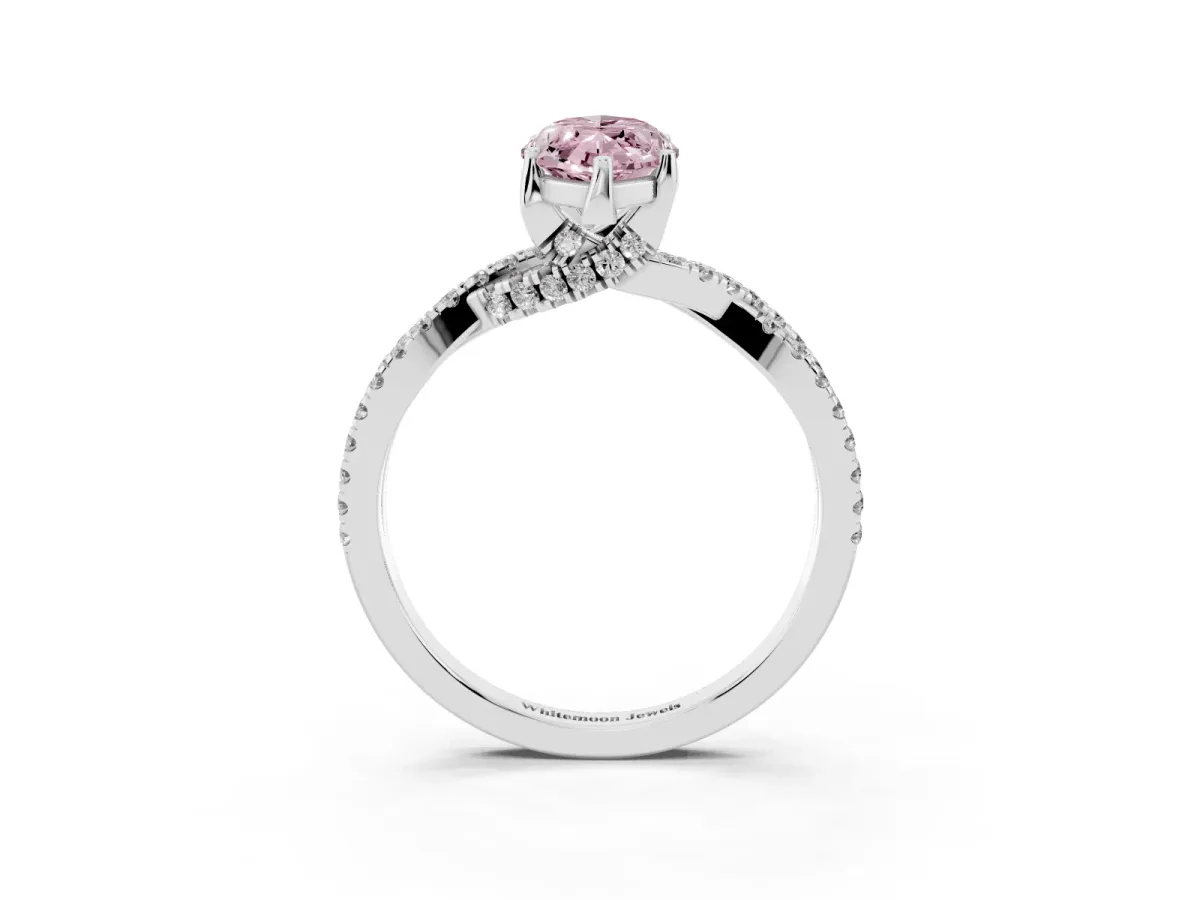 Fancy Pink Marquise Cut Solitaire Twist Pave Diamond Engagement Ring with Prong Setting Silver