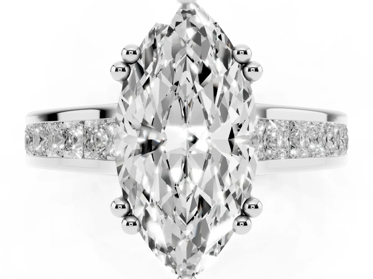 Marquise Cut Cut Channel Set Solitaire Engagement Ring with Prong Setting White gold