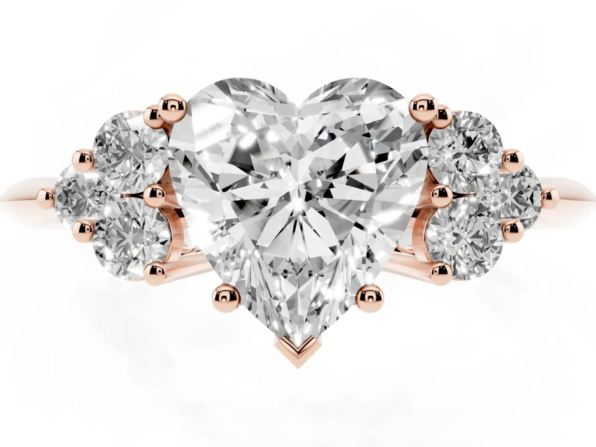Heart Cut Cut Diamond Cluster Ring with Solitaire Band and Four-Prong Setting Rose gold