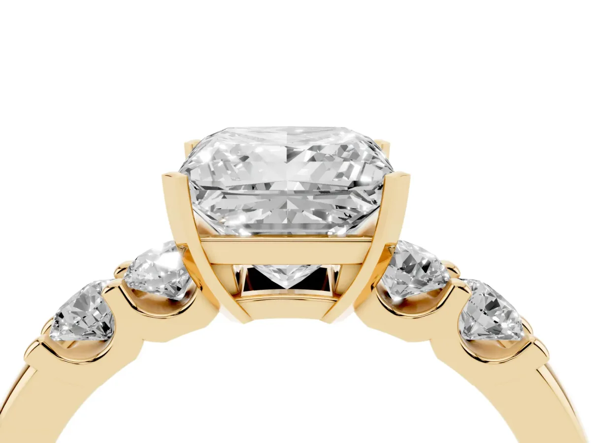 Princess Cut Brilliant Cut Diamond Five-Stone Prong Set Engagement Ring with Channel Band Yellow gold