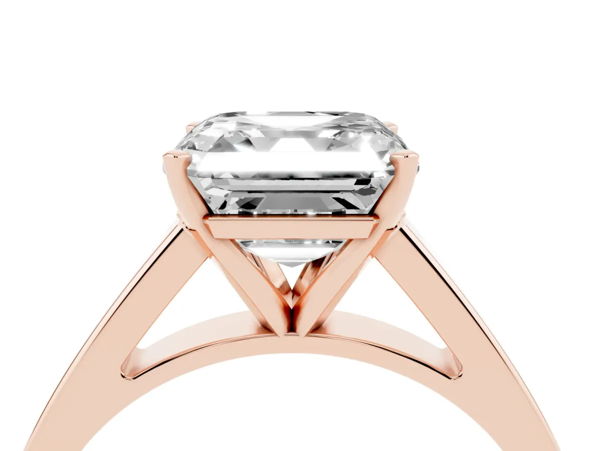 Asscher Cut Solitaire Engagement Ring with Four-Prong Setting and Tapered Band Rose gold