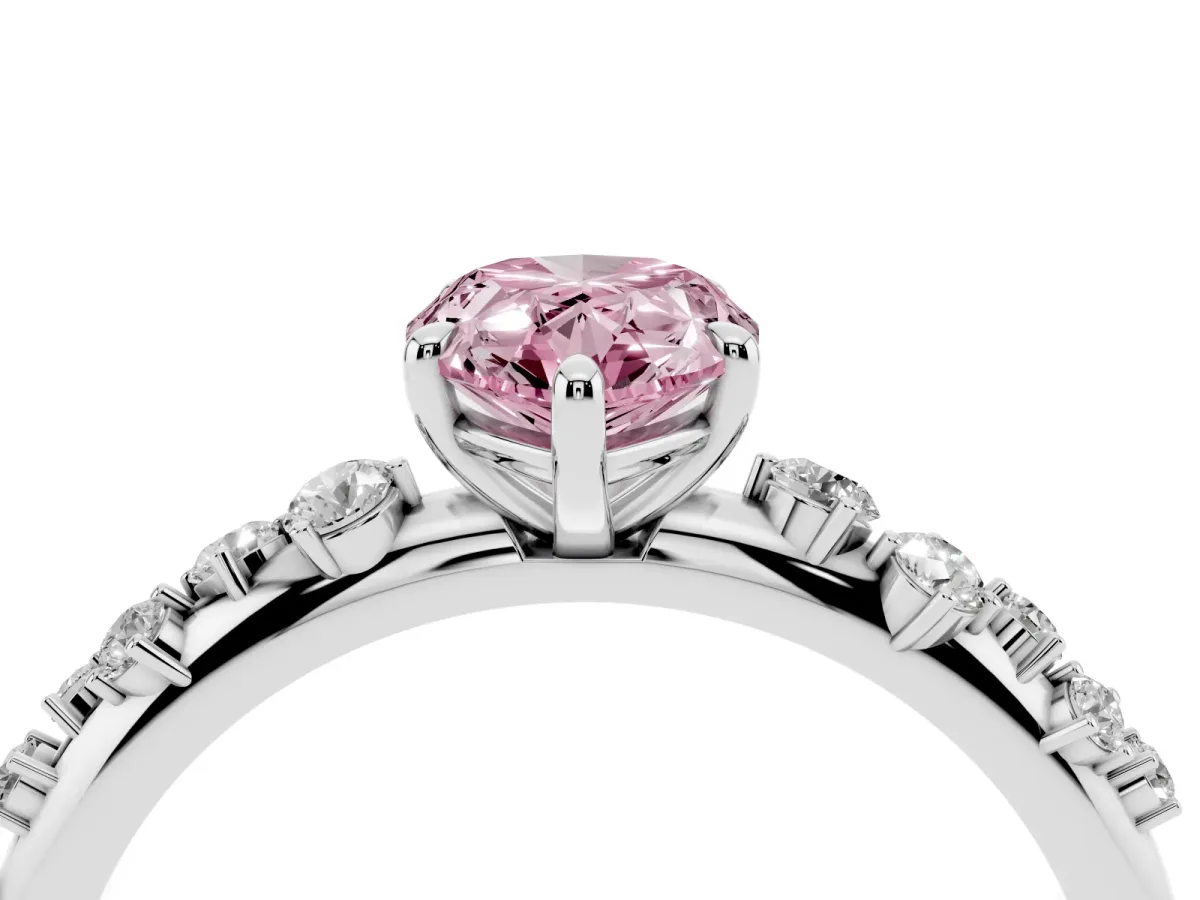 Fancy Pink Pear Cut Diamond Cluster Prong-Set Solitaire Ring White gold