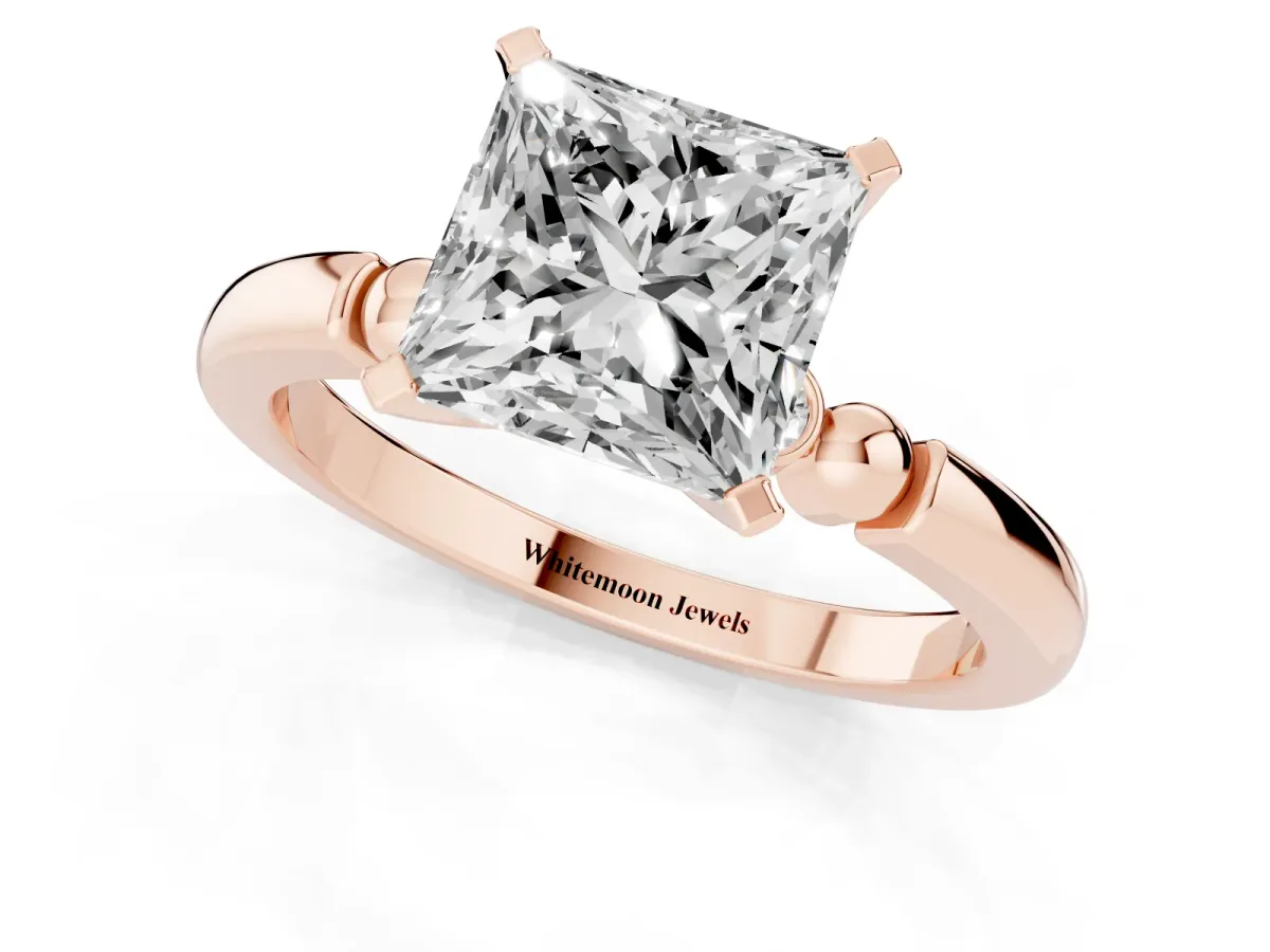 Princess Cut Solitaire Beaded Band with Four-Prong Setting Rose gold