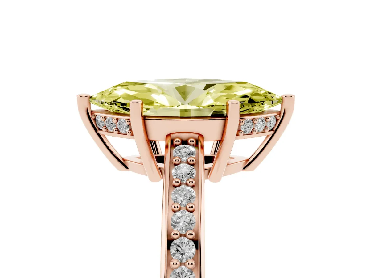 Fancy Yellow Marquise Cut Solitaire Pavé Band Prong Setting Ring Rose gold