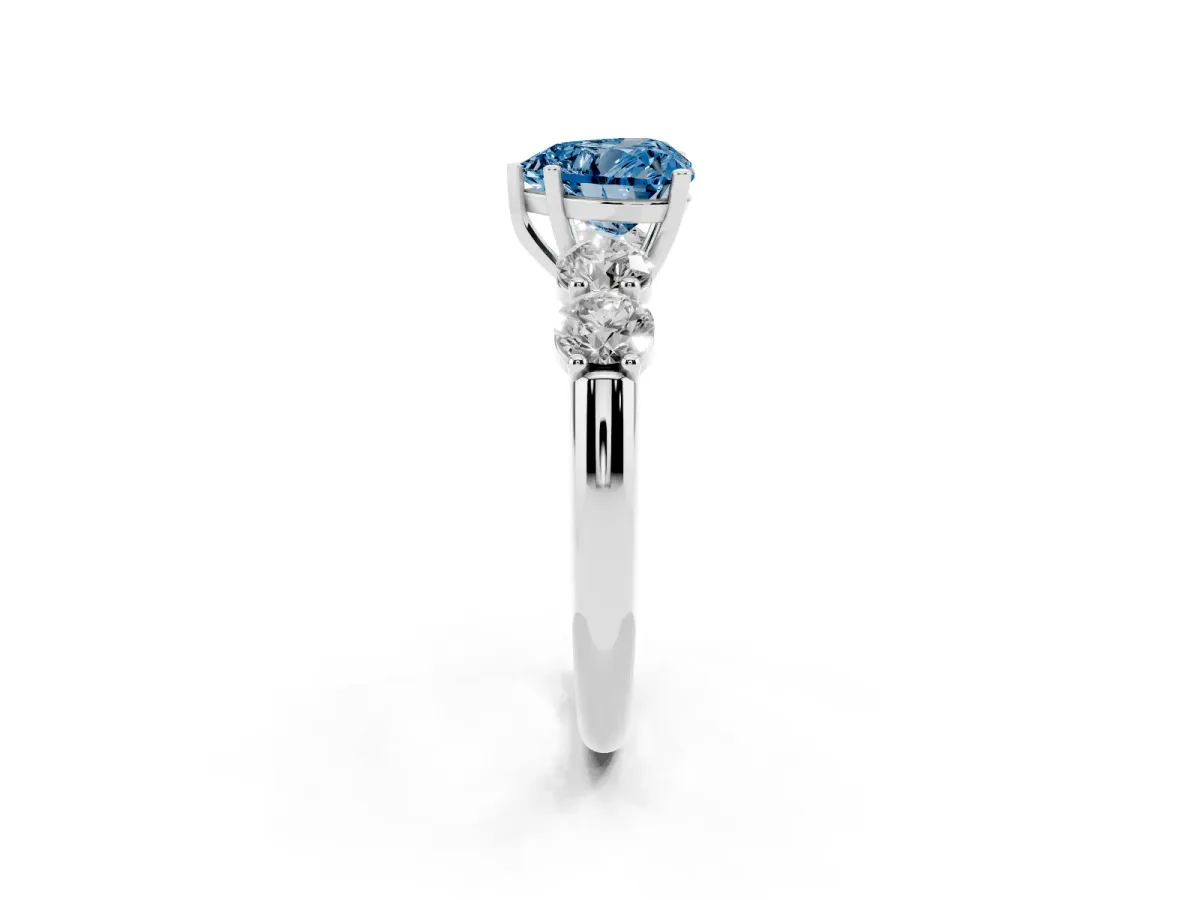 Fancy Blue Heart Cut Cut Five-Stone Prong Set Diamond Ring with Classic Band Silver