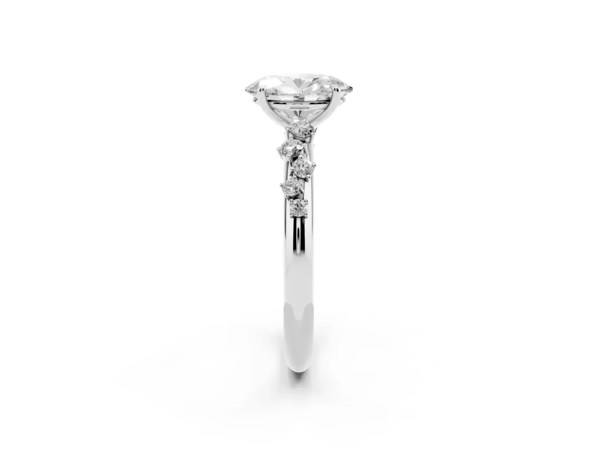 Oval Cut Diamond Cluster Prong-Set Solitaire Ring Silver