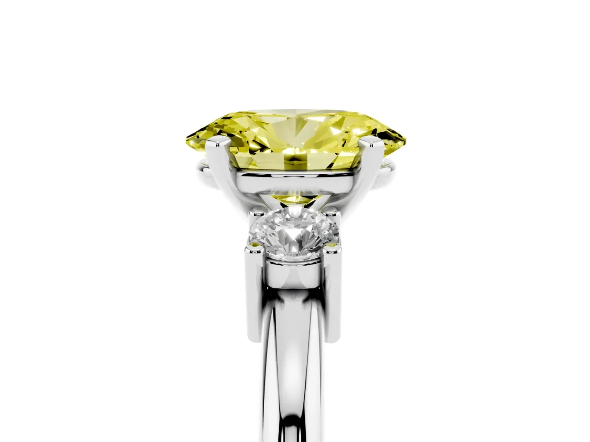 Fancy Yellow Three-Stone Oval Cut Cut Diamond Solitaire with Prong Setting and Classic Band Silver