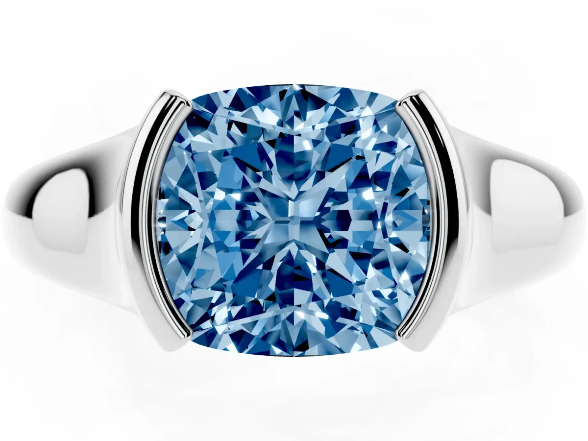 Fancy Blue Cushion Cut Solitaire Tension Set Diamond Ring with Split Shank Band Platinum