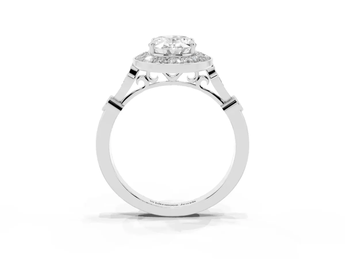 Oval Cut Halo Diamond Engagement Ring with Twisted Band and Four-Prong Setting Silver