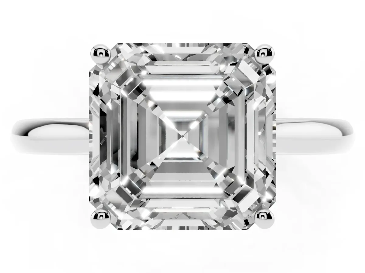 Asscher Cut Cut Solitaire Ring with Cathedral Band and Four-Prong Setting Silver