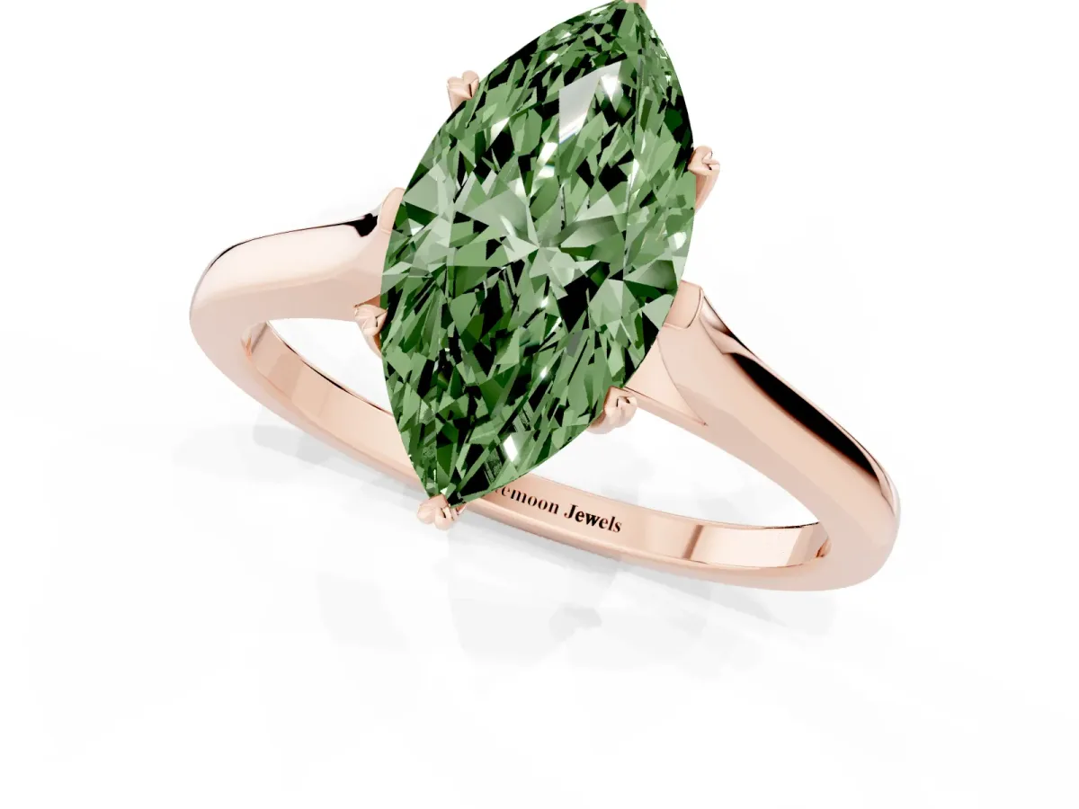Fancy Green Marquise Cut Solitaire Heart Prong Engagement Ring with Tapered Band Rose gold