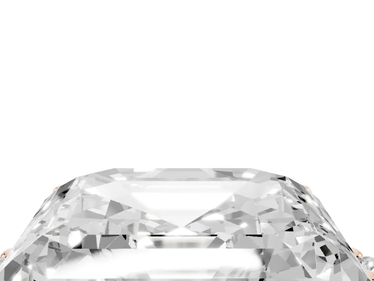 Asscher Cut Cut Three-Stone Solitaire Ring with Round Accent Diamonds and Four-Prong Setting Rose gold