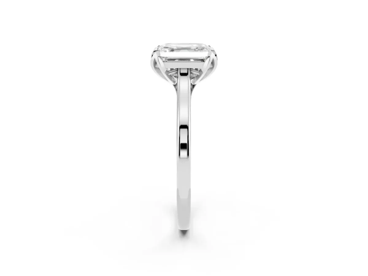 Asscher Cut Diamond Solitaire Ring with Flower Prong Setting and Classic Band Silver