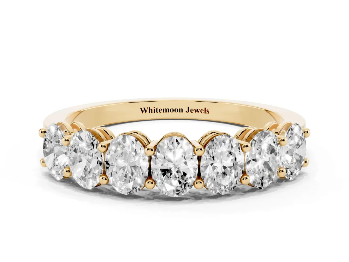 Oval Diamond Shared Prong Eternity Band Yellow gold