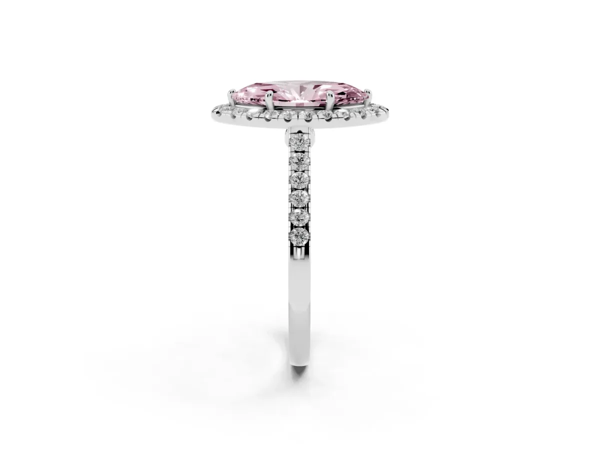Fancy Pink Marquise Cut Halo Pave Diamond Engagement Ring with Four-Prong Setting Platinum