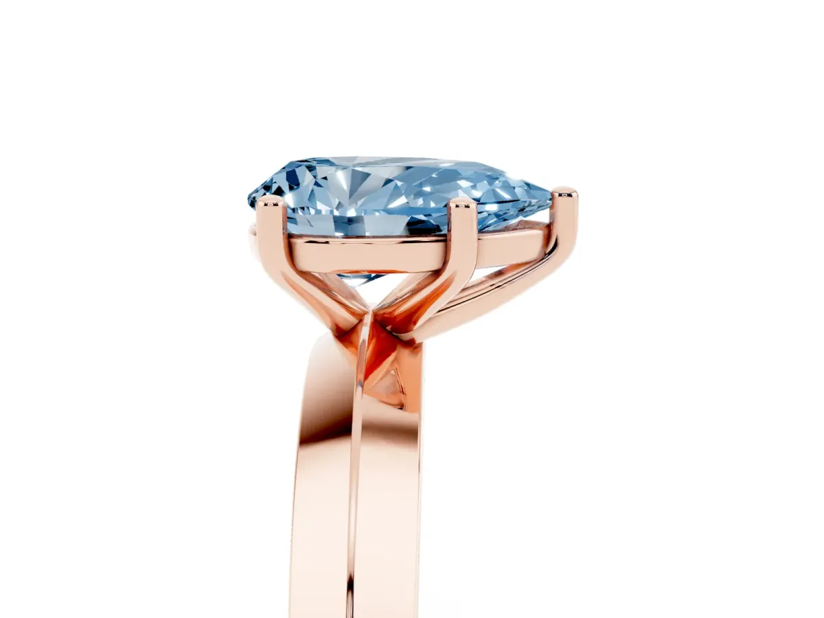 Fancy Blue Pear Cut Cut Solitaire Engagement Ring with Flat Band and Four-Prong Setting Rose gold