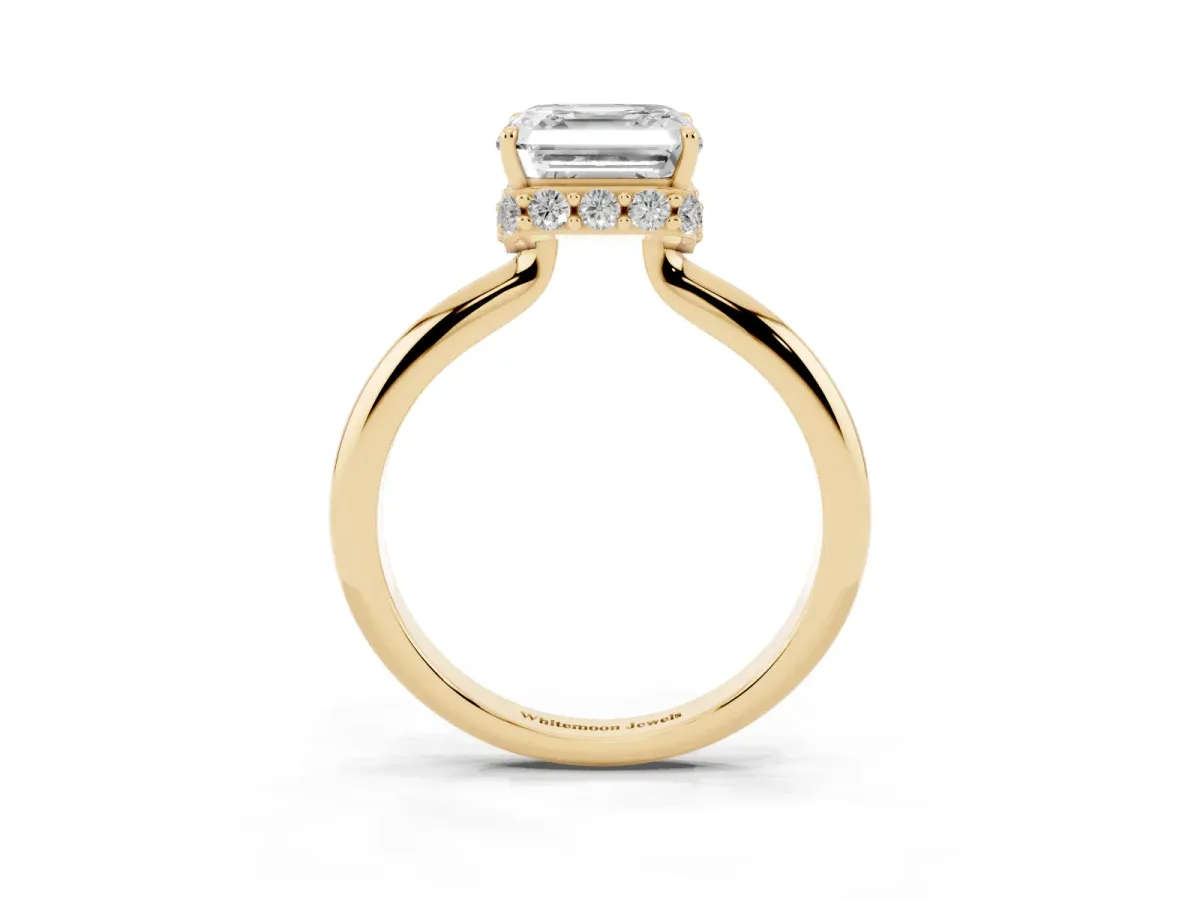 Asscher Cut Brilliant Solitaire Engagement Ring with Six-Prong Setting and Classic Band Yellow gold