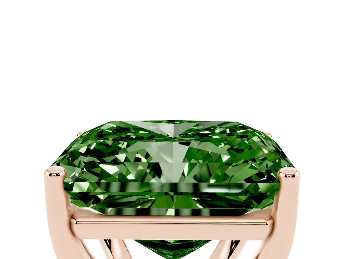 Fancy Green Radiant Cut Cut Diamond Solitaire Engagement Ring with Tapered Plain Band and Four-Prong Setting Rose gold