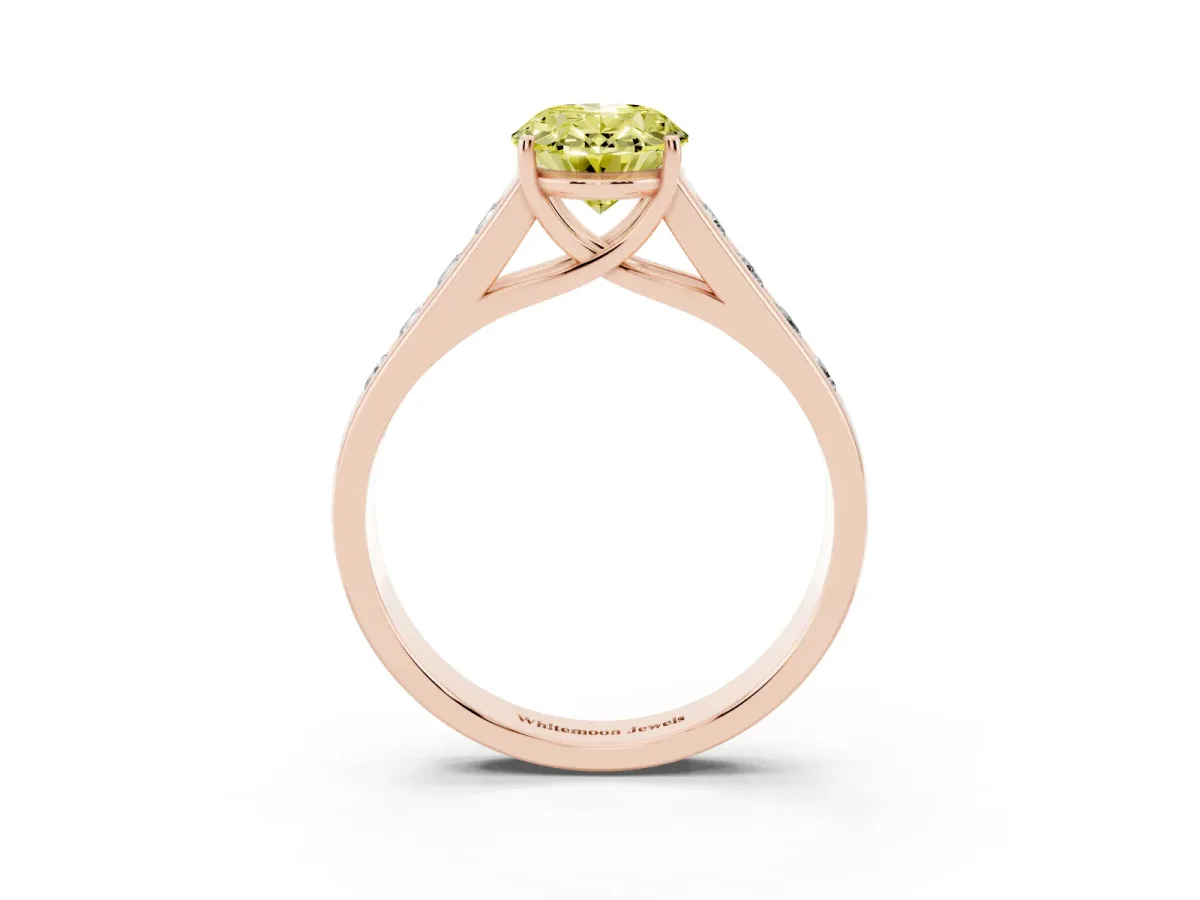 Fancy Yellow Oval Cut Brilliant Channel-Set Solitaire Ring with Four-Prong Setting Rose gold