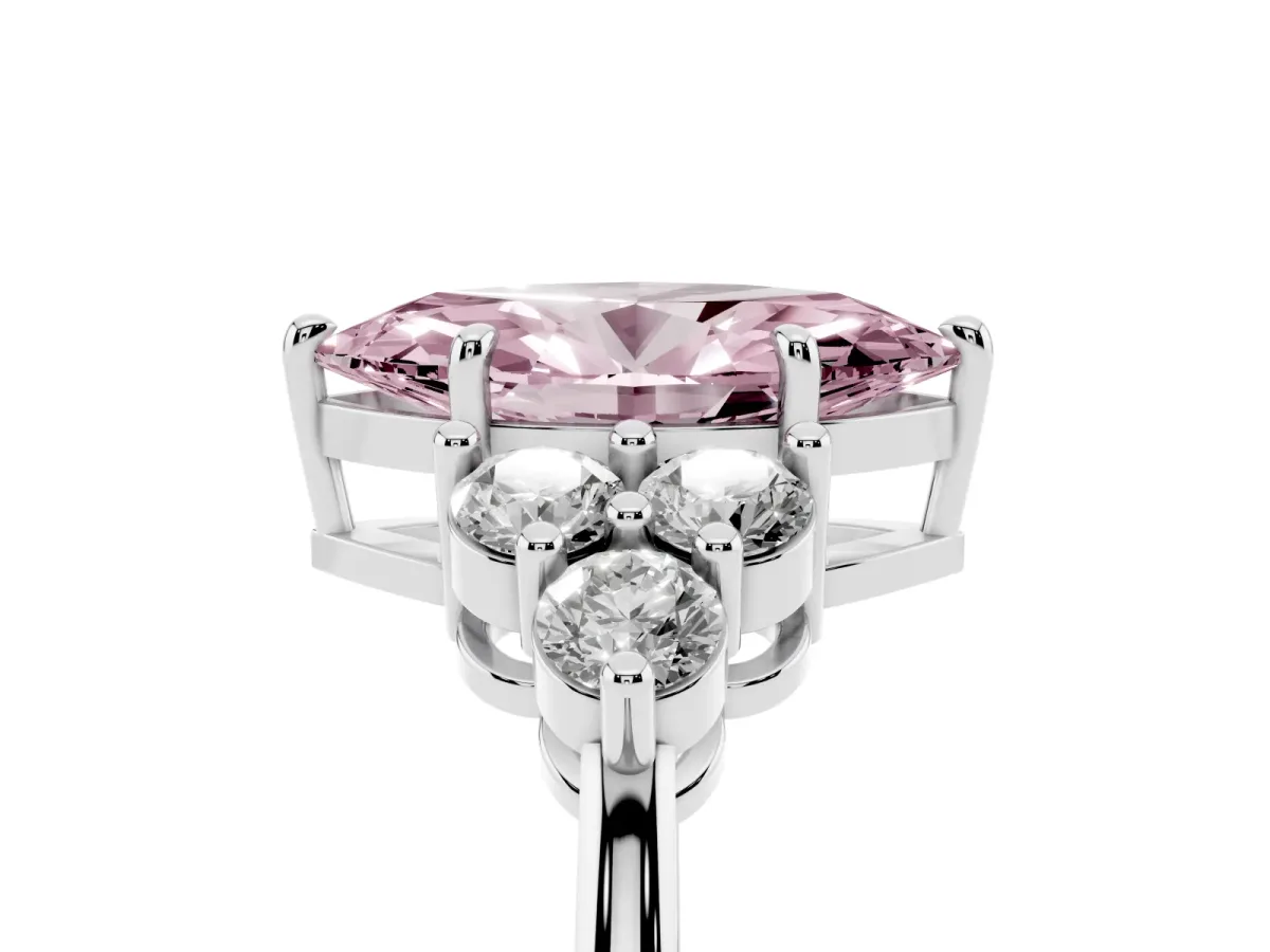 Fancy Pink Marquise Cut Brilliant Diamond Cluster Accent Solitaire Ring with Prong Setting Silver