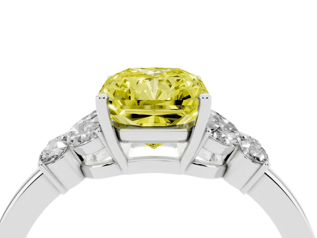 Fancy Yellow Radiant Cut Cut Solitaire Floral Diamond Ring with Four-Prong Setting Silver