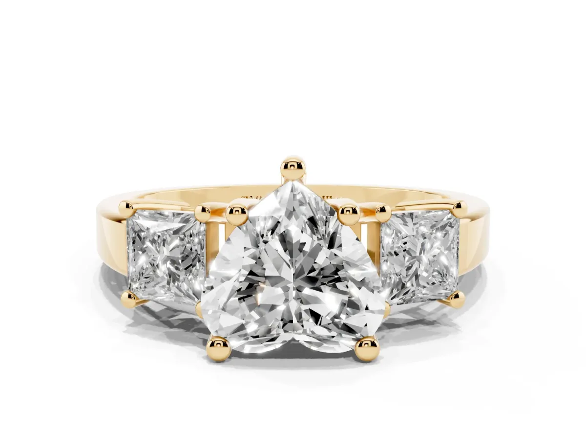 Three-Stone Heart Cut Cut Solitaire Ring with Prong Setting Yellow gold