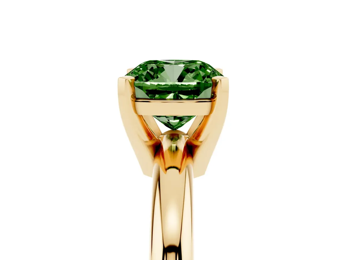 Fancy Green Cushion Cut Diamond Solitaire Engagement Ring with Round Band and Four-Prong Setting Yellow gold